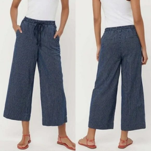 Loft Pull On Wide Leg Cropped Linen Size Large - Picture 1 of 6